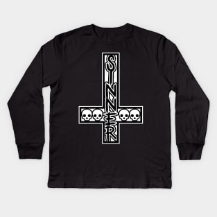 Sinner On Inverted Cross Black And White Kids Long Sleeve T-Shirt